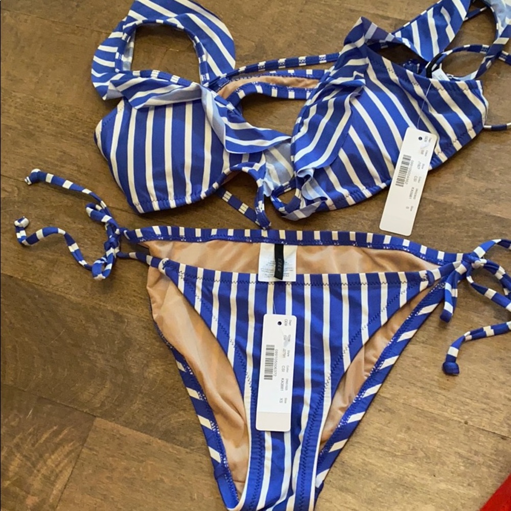 NWT J. Crew blue and white striped bikini